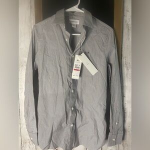 Calvin Klein Shirt XS Blk/Wh Stripe Collar Long Sleeve Signature Stretch NWT 376